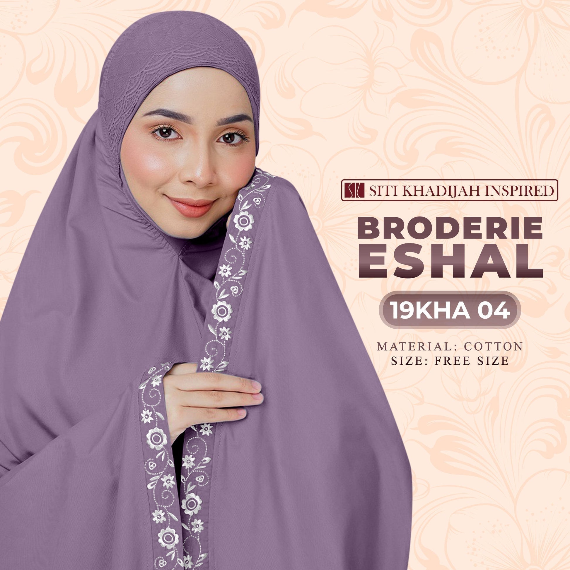Telekung Siti Khadijah Broderie Eshal Collection - FREE Woven bag (19KHA)